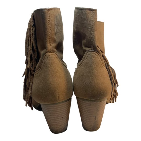 Rampage Leather Frankey Tan Zip Up Booties With Fringe Size 9 - Picture 3 of 11